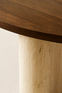 Amber - Table basse ronde effet travertin naturel et noyer