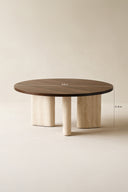 Amber - Table basse ronde effet travertin naturel et noyer