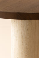 Amber - Meuble d'appoint rond effet travertin naturel et noyer