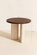 Amber - Meuble d'appoint rond effet travertin naturel et noyer