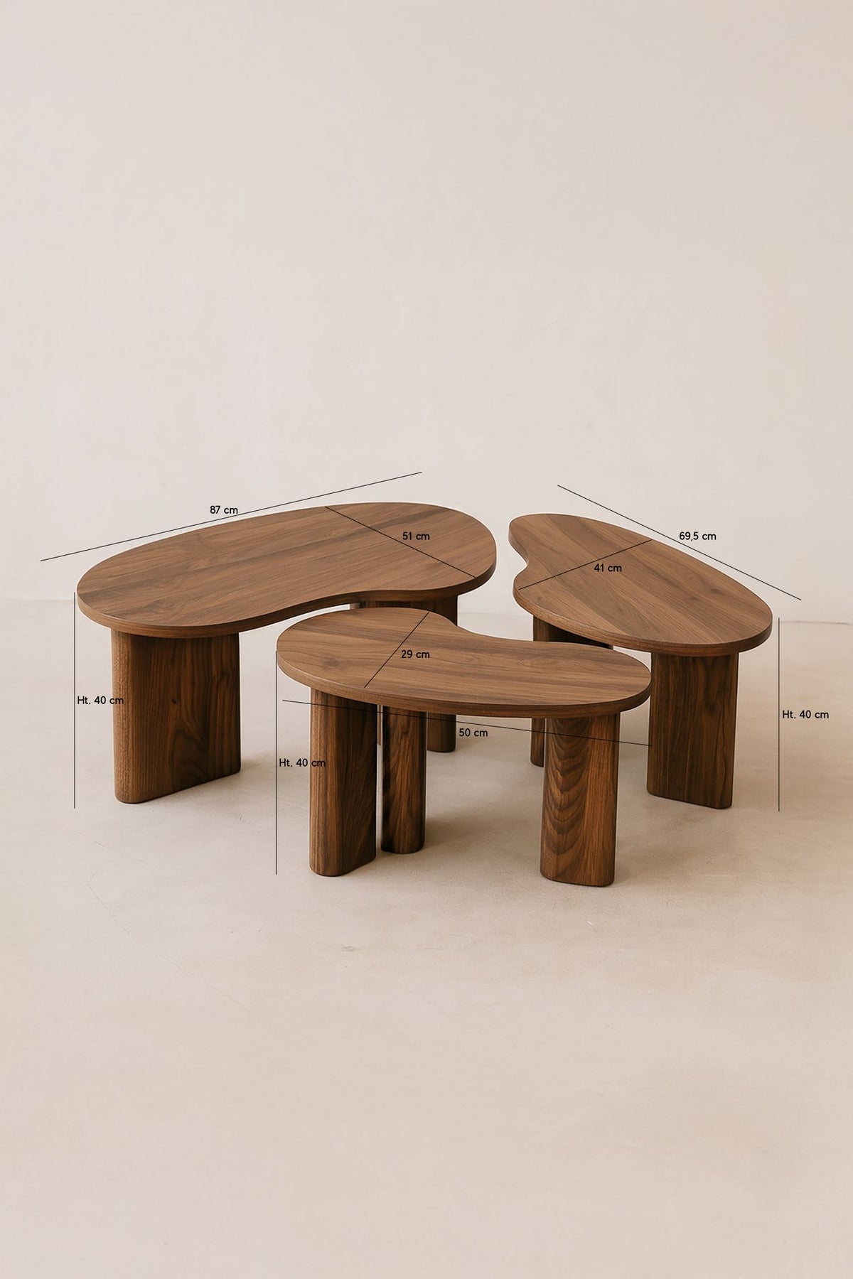 Dimensions Charlie - Lot de 3 tables basses couleur noyer avec 3 pieds