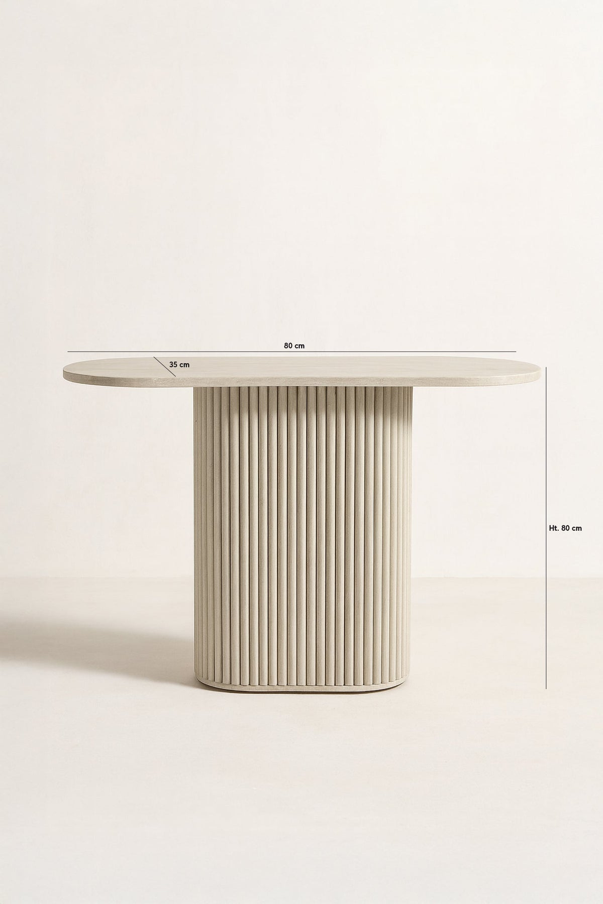 Dimensions Inaya - Console en MDF effet travertin naturel