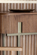 Selma - Console en MDF effet bois de noyer avec pieds en métal doré