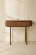 Selma - Console en MDF effet bois de noyer avec pieds en métal doré