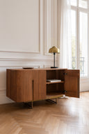 Selma - Bahut effet bois de noyer avec pieds métal doré