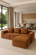 Cocoon - Canapé d'angle compressé en velours côtelé couleur brique