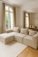 Cocoon - Canapé d'angle compressé en velours côtelé couleur écru