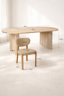 Ensemble table ovale QUITO 220cm en bois effet naturel et 6 chaises en tissu beige SUZIE