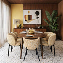 Ensemble table à manger rectangulaire 200x90cm en bois effet noyer Callao et 6 fauteuils ocre suzan