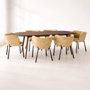 Ensemble table à manger rectangulaire 200x90cm en bois effet noyer Callao et 6 fauteuils ocre suzan