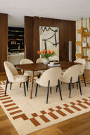Ensemble table à manger rectangulaire 200x90cm en bois effet noyer Callao et 6 chaises en tissu écru Leonie