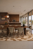 Suzie - Ensemble table 230cm effet noyer et 6 chaises en tissu structuré taupe