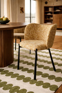 Ensemble table à manger ovale 230x90cm en bois effet noyer Selma et 6 fauteuils en tissu ocre suzan