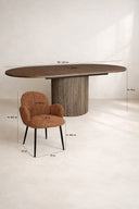 Ensemble table à manger ovale extensible 180-220x120cm en bois effet noyer Sierra et 6 fauteuils terracotta ginette