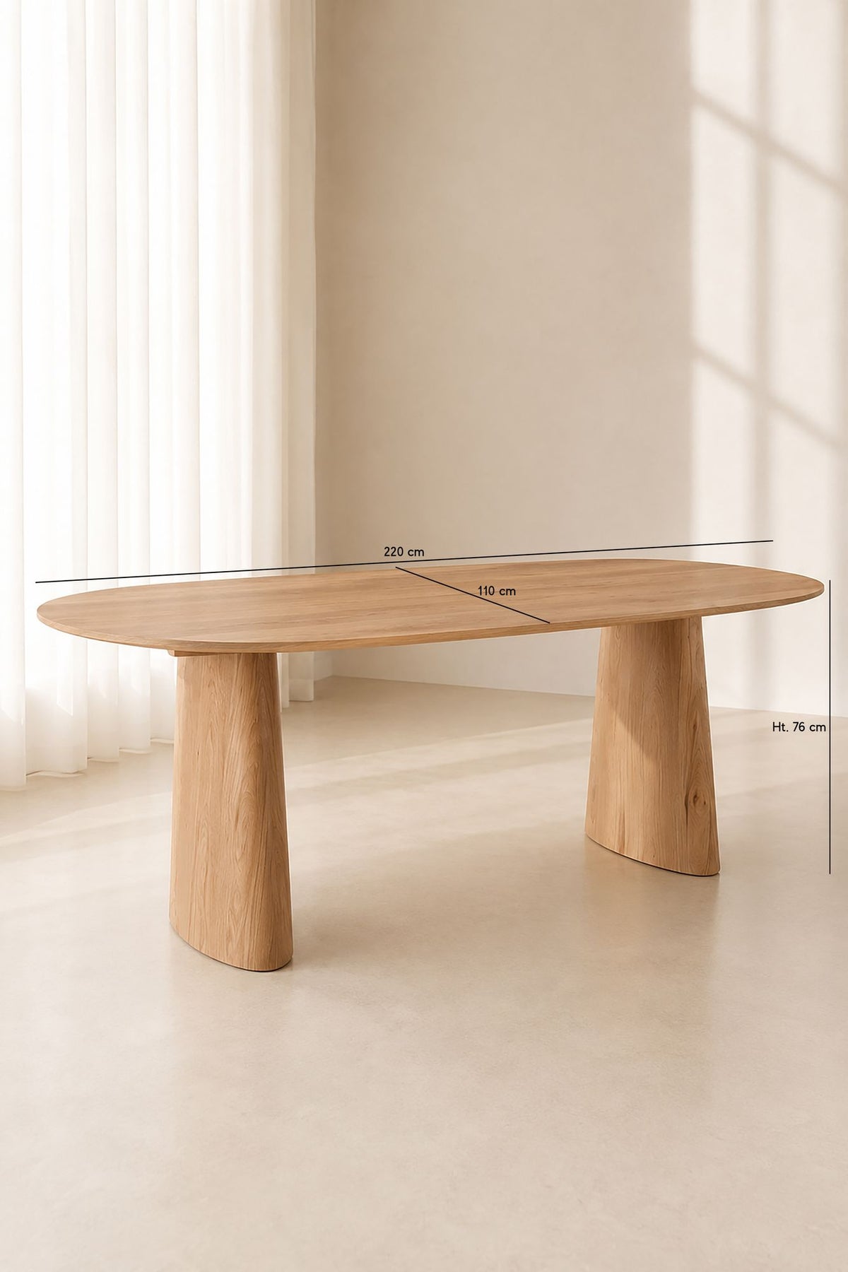 Dimensions ORMA - Table ovale 220cm effet bois naturel