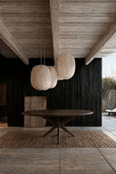 CIERRA - Table ronde extensible 130-180cm effet noyer en métal