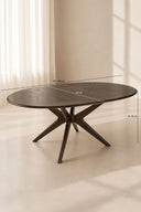 CIERRA - Table ronde extensible 130-180cm effet noyer en métal