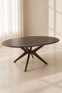 CIERRA - Table ronde extensible 130-180cm effet noyer en métal