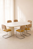 Féline - Ensemble table ovale 220cm effet ciment et 6 chaises en tissu léopard
