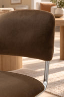 Féline - Ensemble table ovale 220cm effet ciment et 6 chaises en tissu tabac