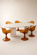 Glam - ensemble table ovale 220cm effet ciment crème et 6 fauteuils ambre