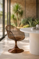 Glam - Ensemble table ovale 220cm effet ciment crème et 6 fauteuils écorce