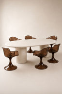 Glam - Ensemble table ovale 220cm effet ciment crème et 6 fauteuils écorce