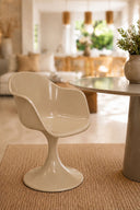 GLAM - Ensemble table ronde 120cm en verre cappucino et 4 fauteuils vison