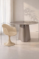 GLAM - Ensemble table ronde 120cm en verre cappucino et 4 fauteuils vison