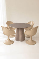 GLAM - Ensemble table ronde 120cm en verre cappucino et 4 fauteuils vison