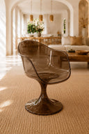 GLAM - Ensemble table ronde 120cm en verre cappucino et 4 fauteuils écorce