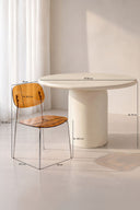 GLAM - Ensemble table ronde 120cm effet ciment et 4 chaises ambre