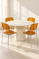 GLAM - Ensemble table ronde 120cm effet ciment et 4 chaises ambre
