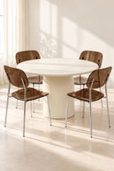 GLAM - Ensemble table ronde 120cm effet ciment et 4 chaises écorce