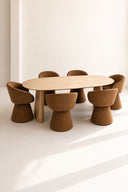 ALBA - Ensemble table ovale 220cm et 6 fauteuils de table pivotant terre de sienne