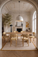 LILY - Ensemble table ovale 220cm effet bois et 6 chaises de table en tissu zébré ocre