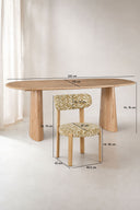 LILY - Ensemble table ovale 220cm effet bois et 6 chaises de table en tissu zébré ocre