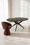 ALBA - Ensemble table extensible 130/180cm et 6 fauteuils de table pivotant lie de vin