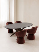 ALBA - Ensemble table extensible 130/180cm et 6 fauteuils de table pivotant lie de vin