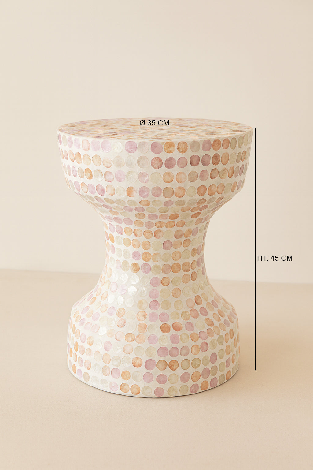 Dimensions Elora - Meuble d'appoint en coquilles de Capiz effet rosé