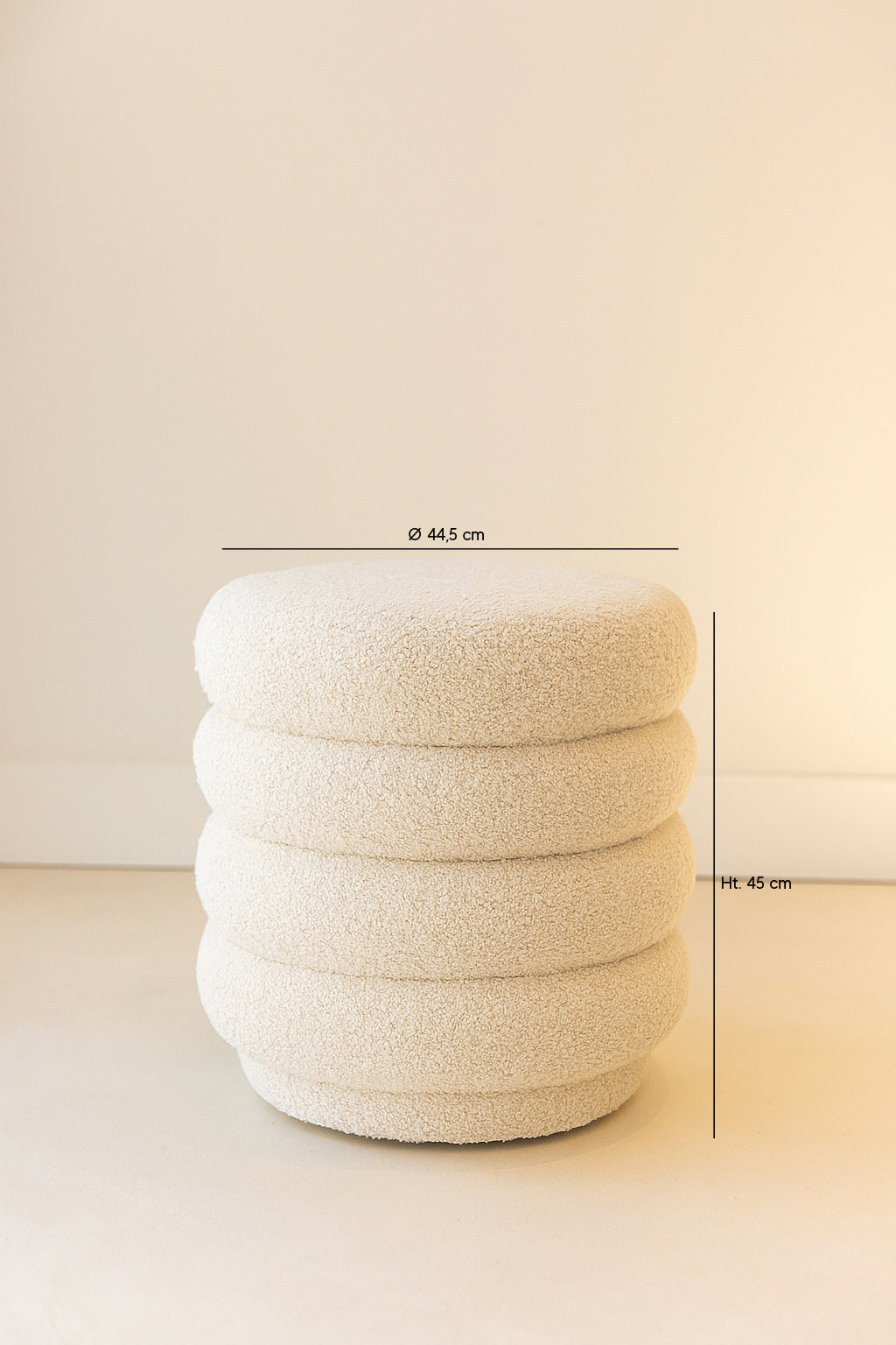 Dimensions Linus - Pouf tissu en bouclette beige