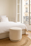 Casper - Pouf en velours côtelé écru 40x40xH39 cm