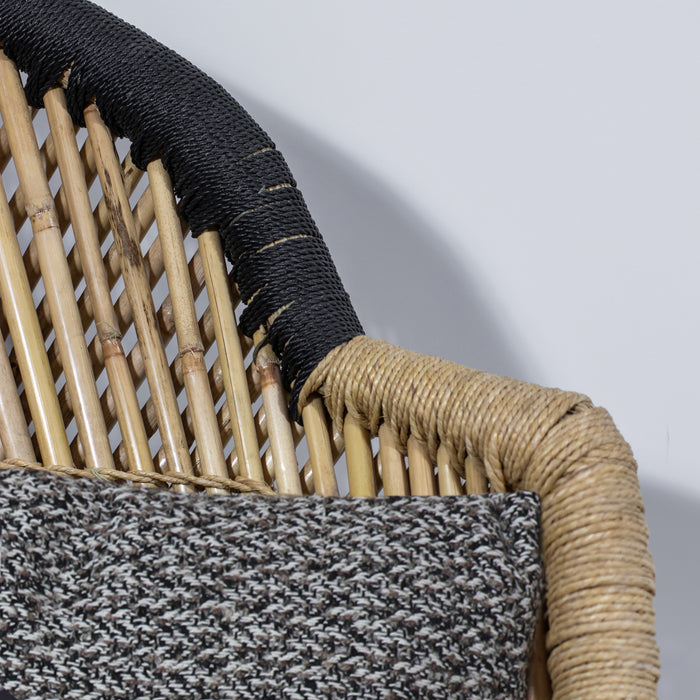 Ensemble de 2 fauteuils Zamzebe en bambou avec dossier haut et coussins en coton