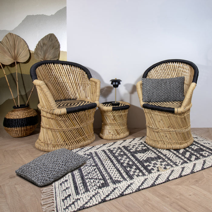 Ensemble de 2 fauteuils Zamzebe en bambou avec dossier haut et coussins en coton