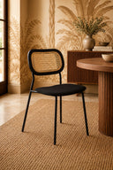 Nosara - Lot de 2 chaises rotin, bois, métal et velours côtelé noir
