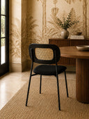 Nosara - Lot de 2 chaises rotin, bois, métal et velours côtelé noir