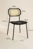 Nosara - Lot de 2 chaises rotin, bois, métal et velours côtelé noir
