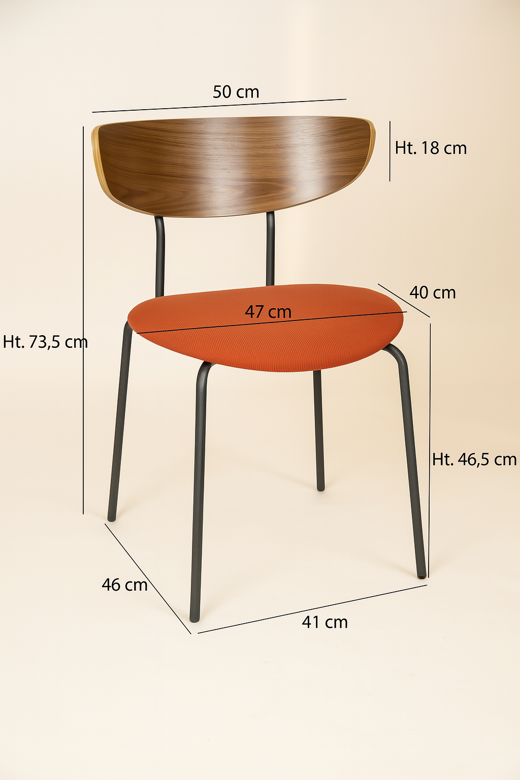 Dimensions Riva - Lot de 2 chaises en bois, métal et velours côtelé terracotta
