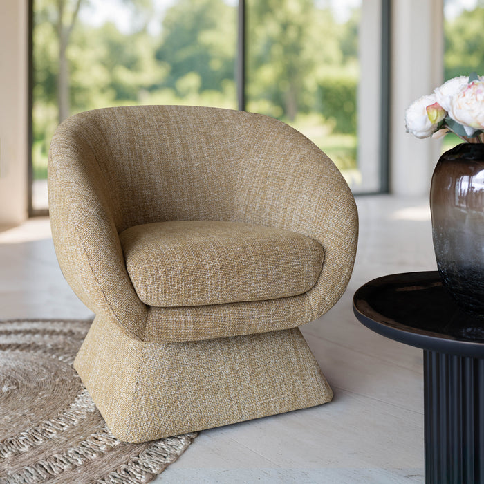 Fauteuil pivotant Sixties en tissu tweed ocre jaune 77x74x80 cm