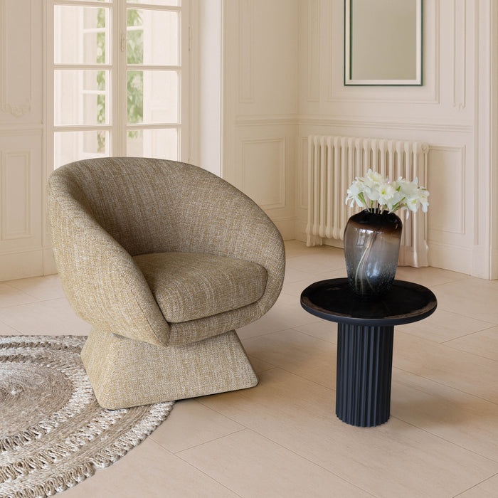 Fauteuil pivotant Sixties en tissu tweed ocre jaune 77x74x80 cm